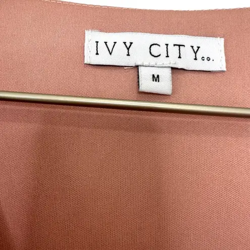 Ivy City Co Blush Pink Satin Leopard Print Wrap Midi Dress Size Medium