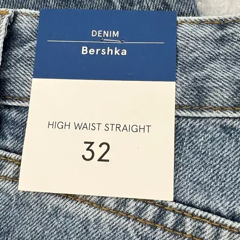 Bershka High Waist Straight Leg Denim Jeans Blue 100% Cotton Size 00 NWT Y2K