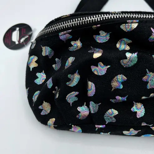 Black Iridescent Unicorn Print Adjustable Strap Belt Bag