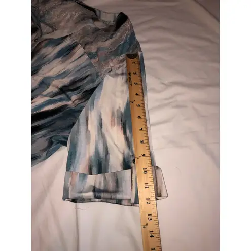 Tunic Top Size XL Lace Pleated Slinky Stretchy Knit Short Sleeve Blue Neutral