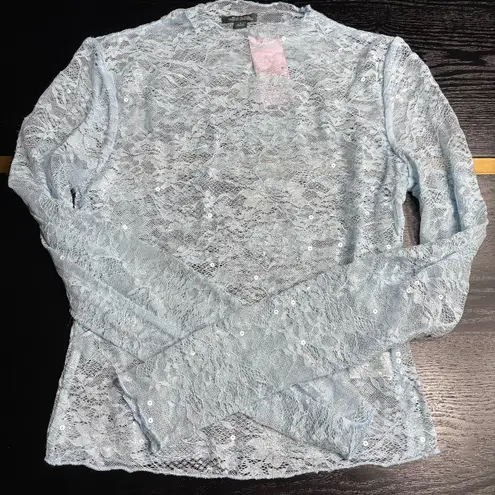 Wild Fable  Full Lace & Sequence Long Sleeve Top Light Blue Size Small NWT