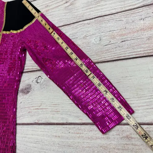 St. John Evening Colorblock Sequin Knit Dress Fuchsia Black Gold Size 4