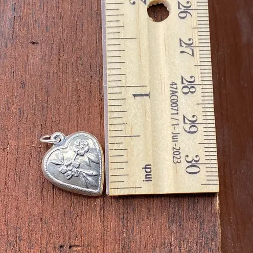 Vintage 925 Sterling Silver Two Forget Me Nots Flower Puffy Heart Bracelet Charm