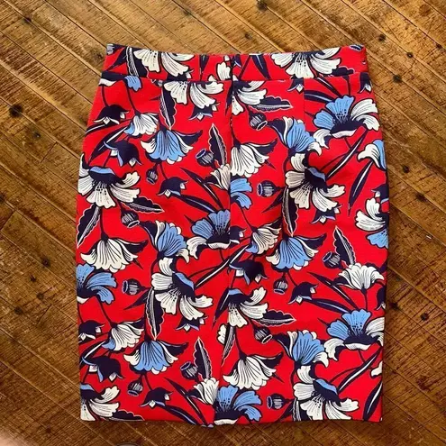J Crew red floral business casual office vixen 2 pencil skirt Red