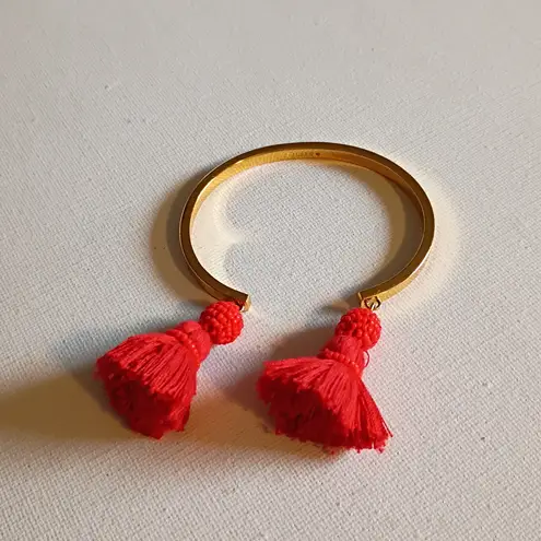 J.Crew  Red Beaded Tassel Cuff Bracelet