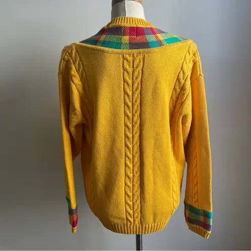 ep pro NWT Vintage 80s  Evan Picone Yellow Plaid Golf Sweater Medium V-Neck