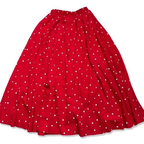 ⭐️VINTAGE Peter Popovich Cotton Red And White Star Button Down Midi Skirt