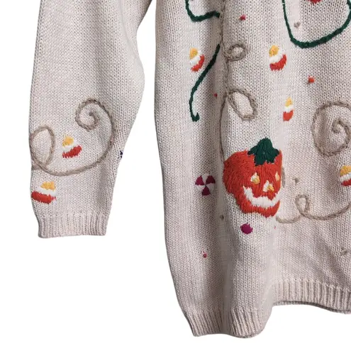 Basic Editions Halloween Sweater Vintage Pumpkins Candy Corn Novelty M Orange Size M