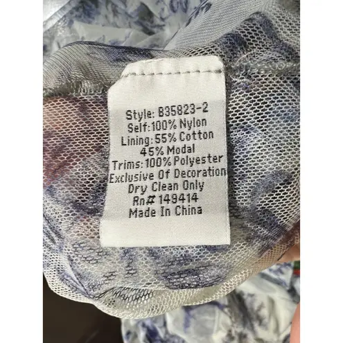 Johnny Was Logan Embroidered Mesh Tiered Maxi Dress Boho Floral Blue Large