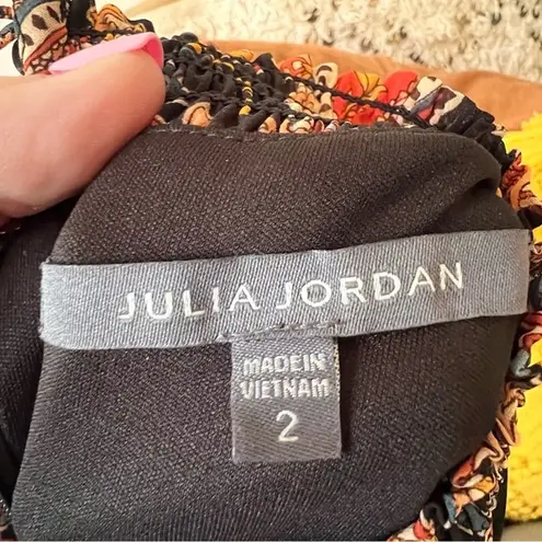 Julia Jordan Paisley Long Sleeve Midi Dress - Black Multi boho sheer SIZE 2