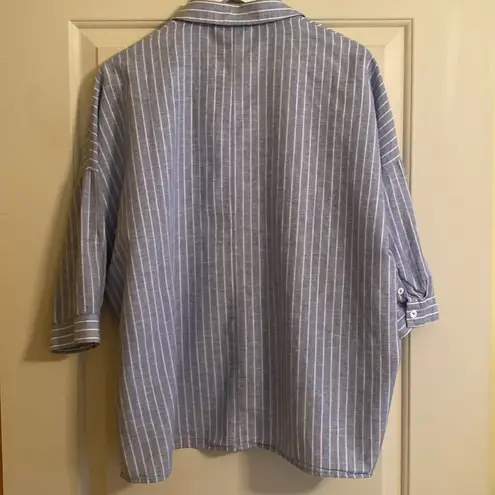 INAE Collection Linen Lagenlook Oversized Blue White Stripe Size XS