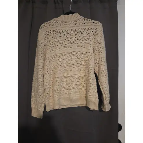 Design History Sweater Cream Crochet Petite Large Pullover Scalloped Neck - Image 2