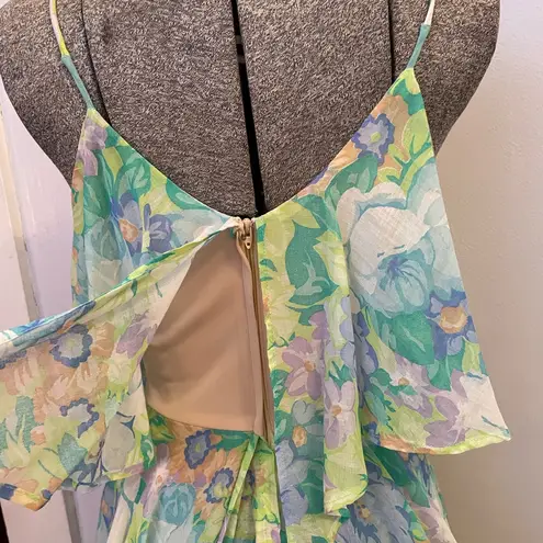 Vintage 70s Vicky Vaughn Pastel Floral Handkerchief Hem Dress Fairycore Sz S💛 Green