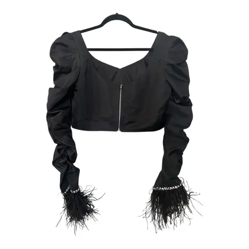 INA Satin Crop Top 100% Ostrich feathers & embellished rhinestones wrist NWT