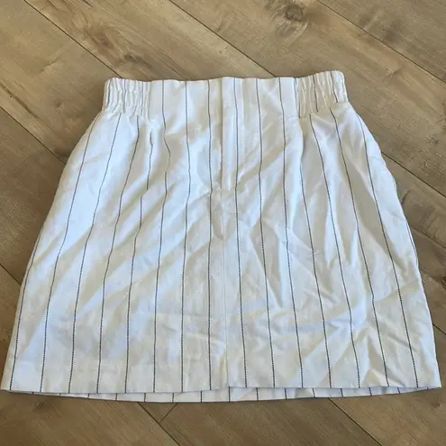 EXPRESS NEW  High Waisted Pinstripe Linen-Blend Smocked Waist Mini Skirt Sz M