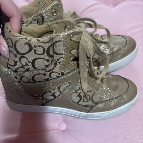Guess  Women's Tan and Gold High-Top Sneakers