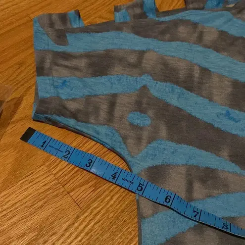 Clara Sun Woo Printed Blue Gray Cold Shoulder Open Cutout Shoulders Blouse Zebra Size XS