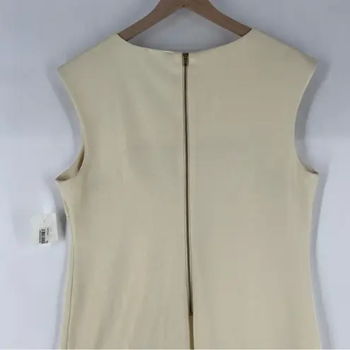 ECI New York Cream Metallic Shimmer Cap Sleeve Sheath Dress V Neck Exposed Zip