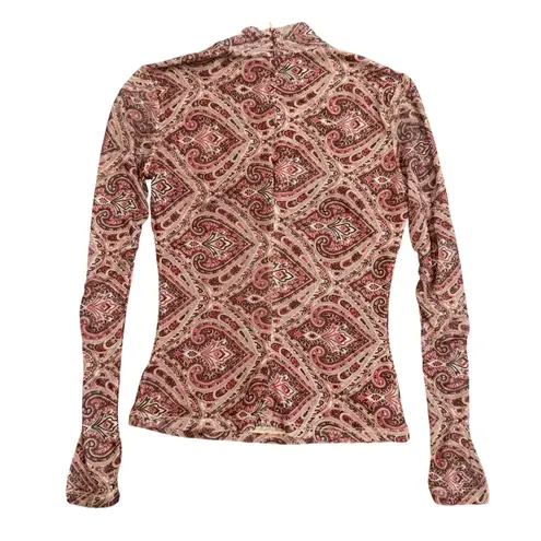 Ronny Kobo X RTR Mock Neck Mesh Top in Brown, Size S Brown