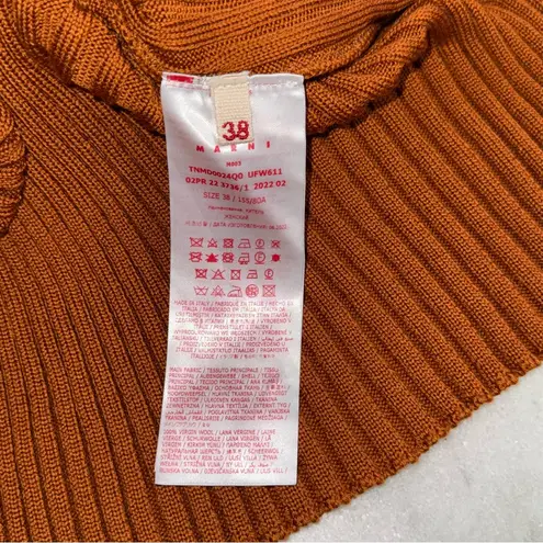 Marni Long Sleeve Lace & Ribbed Wool Mini Dress Gold Brown Orange Size XS