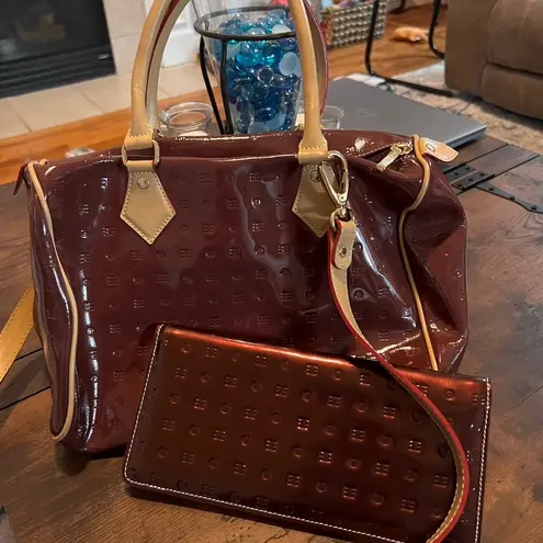 Arcadia Burgundy and Tan Satchel Set Brown