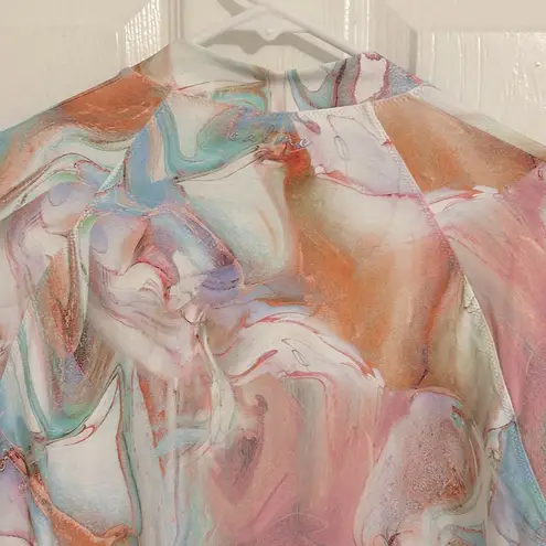 Johnny Was Calme Surf Shirt Multi Pastel Marbled 1/3 Zip Fitted NWT Size XXL