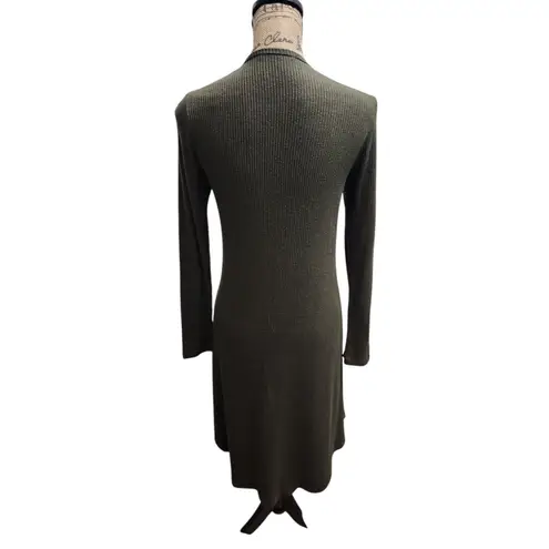 Cherish Olive Green Ribbed Knit Open Front Cardigan Duster with Pockets M