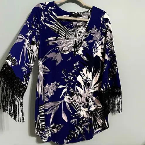 🦋 NWOT Alfani Floral Print Dress with Fringe Sleeves Small Blue
