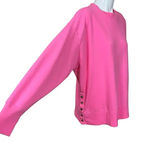 Crown & Ivy Belk Pink Crew Neck Side Button Detail Oversized Sweatshirt Large