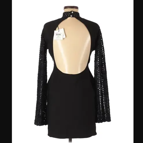 Opening Ceremony Mini Dress M NWT Mod Open Back Crochet Sleeves 70s Thick Knit