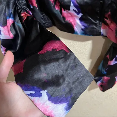 Badgley Mischka Printed Bustier Top in Black 10 Womens Satin Blouse