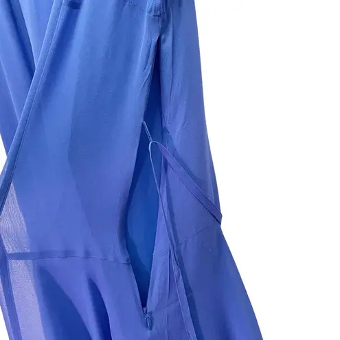 Reiss  Thena Royal Blue Silk Midi Dress Size 8 Sheer Belted Overlay Fit & Flare