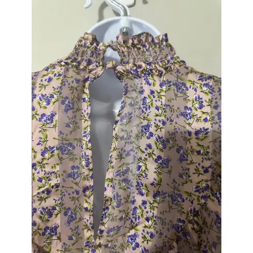 ASOS DESIGN Maternity Floral Ruffle Neck Long Sleeve Blouse Size US 6 Pink