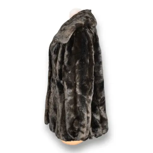 Vintage 60s Tissavel Faux Mink Swing Coat Dark Brown Plush XL Elegant Winter