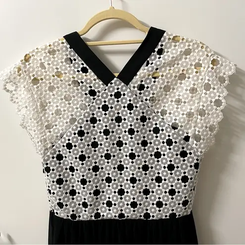 Sandro black&white lace-top mid-dress