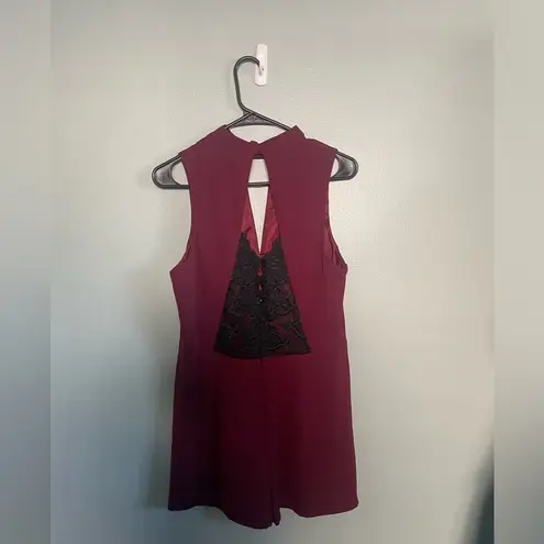 Topshop  Sleeveless Black Lace Back Burgundy Romper