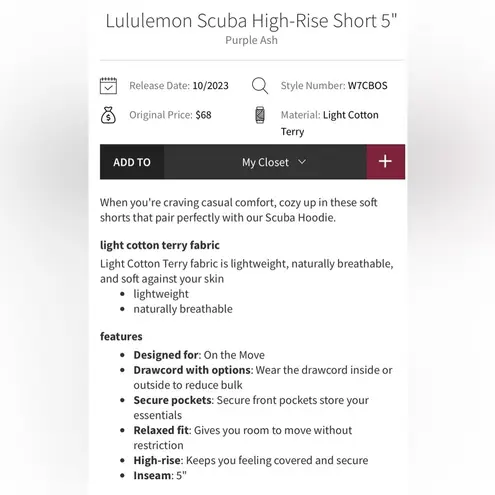 Lululemon  Scuba High Rise 5” Shorts Purple Ash Size 4 Pockets thumbnail 4