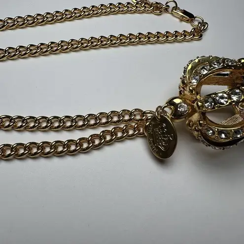 Tutti Frutti Rhinestone Royal Crown Pendant Gold Tone Chain Necklace Adjustable