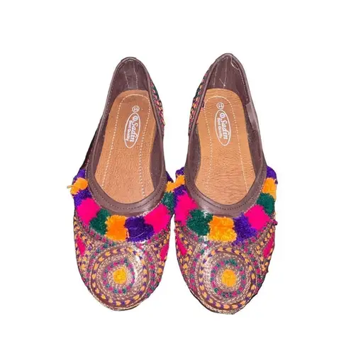 Sadin Multicolored Pakistani Khussa Shoes Flats Slip On Slippers size 8 Brown