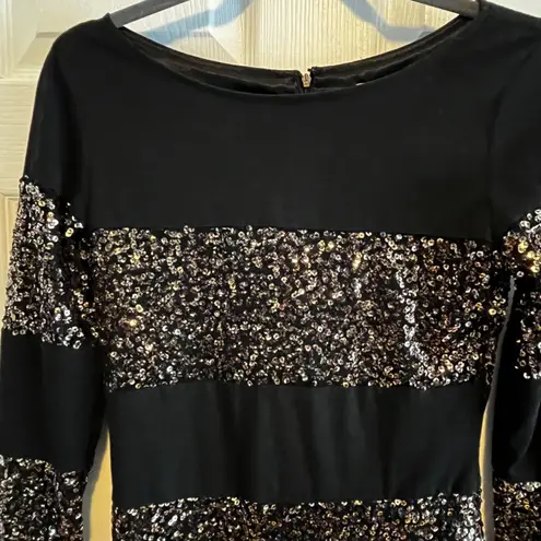 Black Sequin Long Sleeve Mini Dress Party Clubwear Sparkly Glam Size Medium