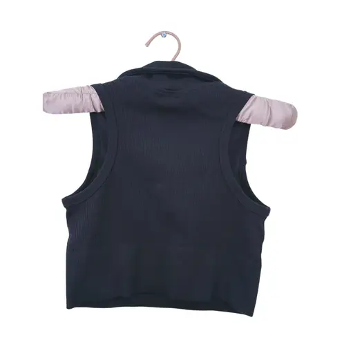 LA Society NWT Ribbed Collared Crop Top Size Medium Black Preppy Athleisure