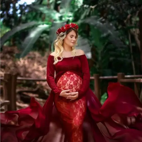 Elegant Red Maternity Dress Size L