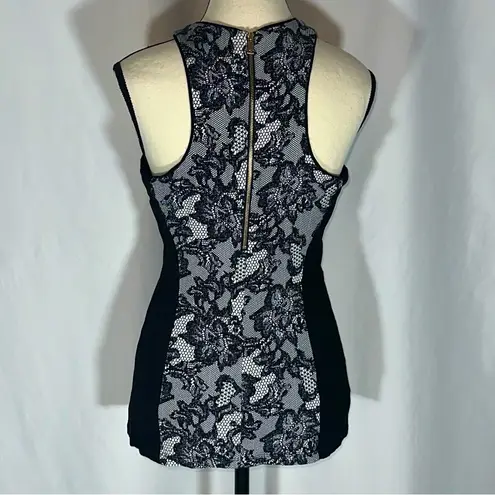 Cache  • Black White Floral Lace Tank Top Racerback Formal Slimming Sz Small