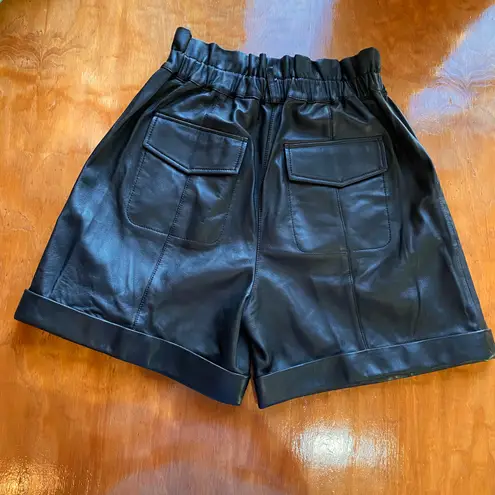 Frame Gathered Paperbag High Rise Lamb Leather Shorts