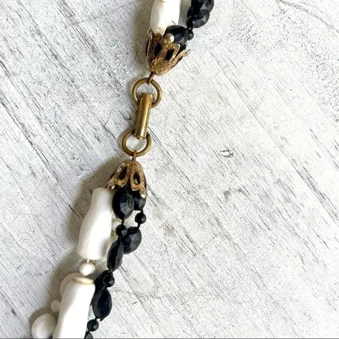 Vintage black and white beaded multi strand long necklace