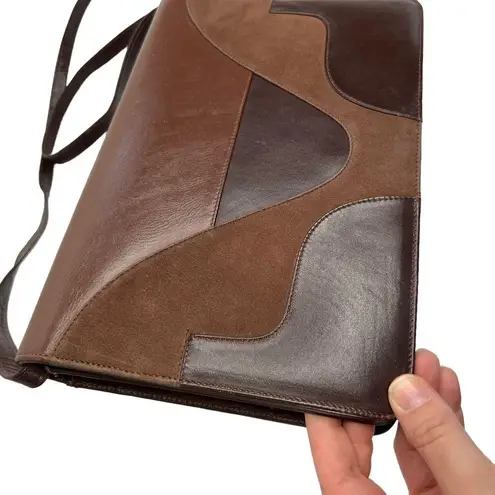 Brown Faux Leather & Suede Patchwork Front Shoulder Purse