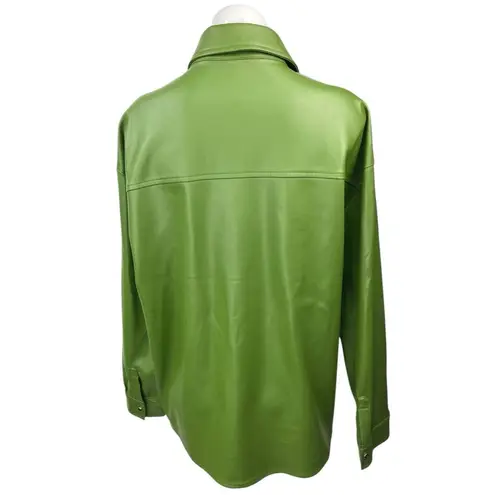We Wore What Women's Green Faux Leather Vegan Shacket Jacket Shirt Top Size M