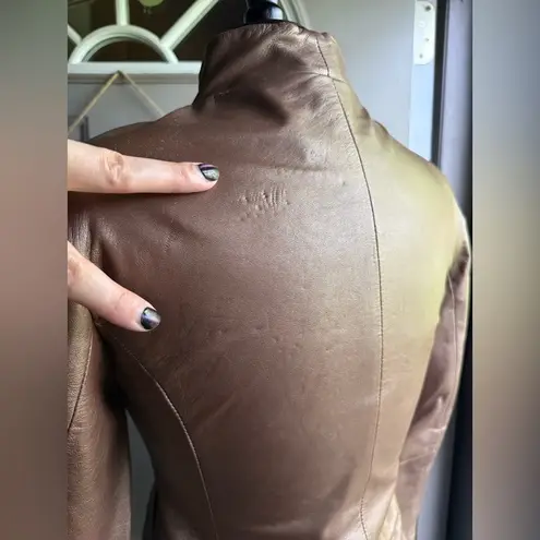 Vintage Y2K Brandon Thomas bronze leather zipper moto jacket, size small Brown