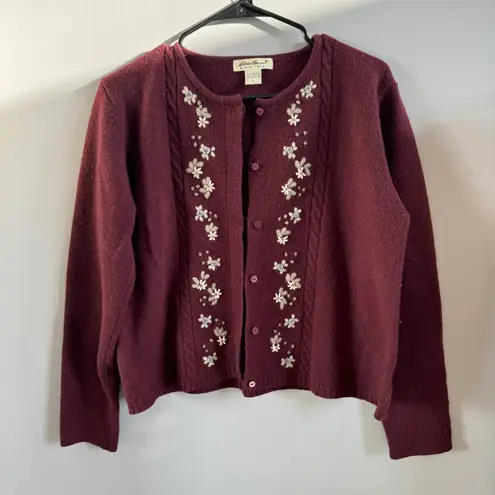 Eddie Bauer Vintage  Maroon Lambs Wool Cardigan Sweater