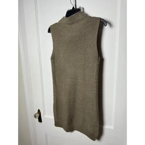 Tribal Chunky Knit Mock Neck Sleeveless Tank Tan Long Tunic Sweater Small Chic